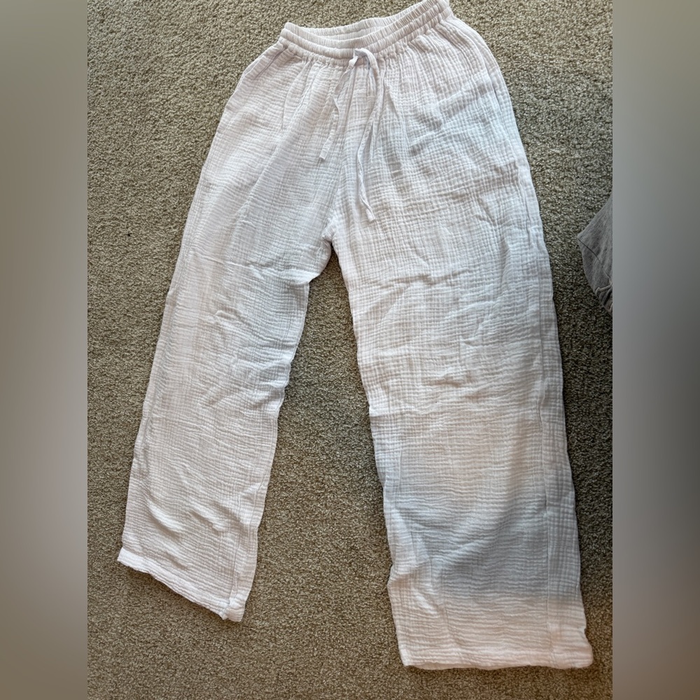 Beach White Drawstring Pants